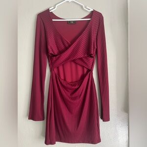 Long sleeve maroon red crimson mini dress